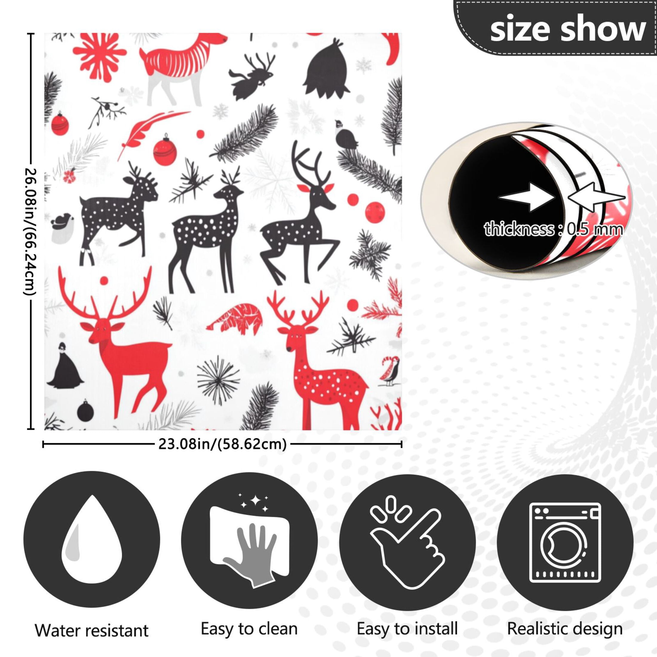 Dishwasher Magnetic Sticker 23x26 Inch Refrigerator Magnetic Sticker Washing Machine Magnetic Sticker Kitchen Panel Magnetic Sticker Home Decor Black Red Deer