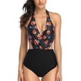 thumbnail image 3 of Women's One Piece Swimsuit, Halter Plunge Neck Tummy Control Bathing Suits Floral Print Wrap Cutout Push Up Swimwear, 3 of 5