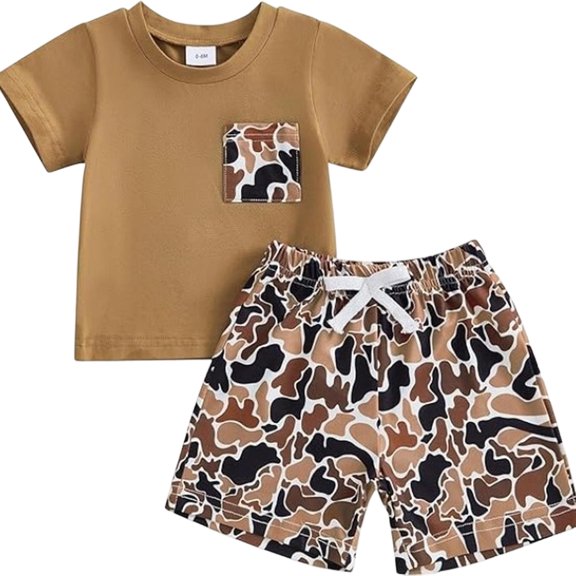 Grblisyd Boys Outfits 2Pcs Set Summer Camo Short Sleeve Crew Neck Top and Drawstring Elastic Waist Shorts for Kids