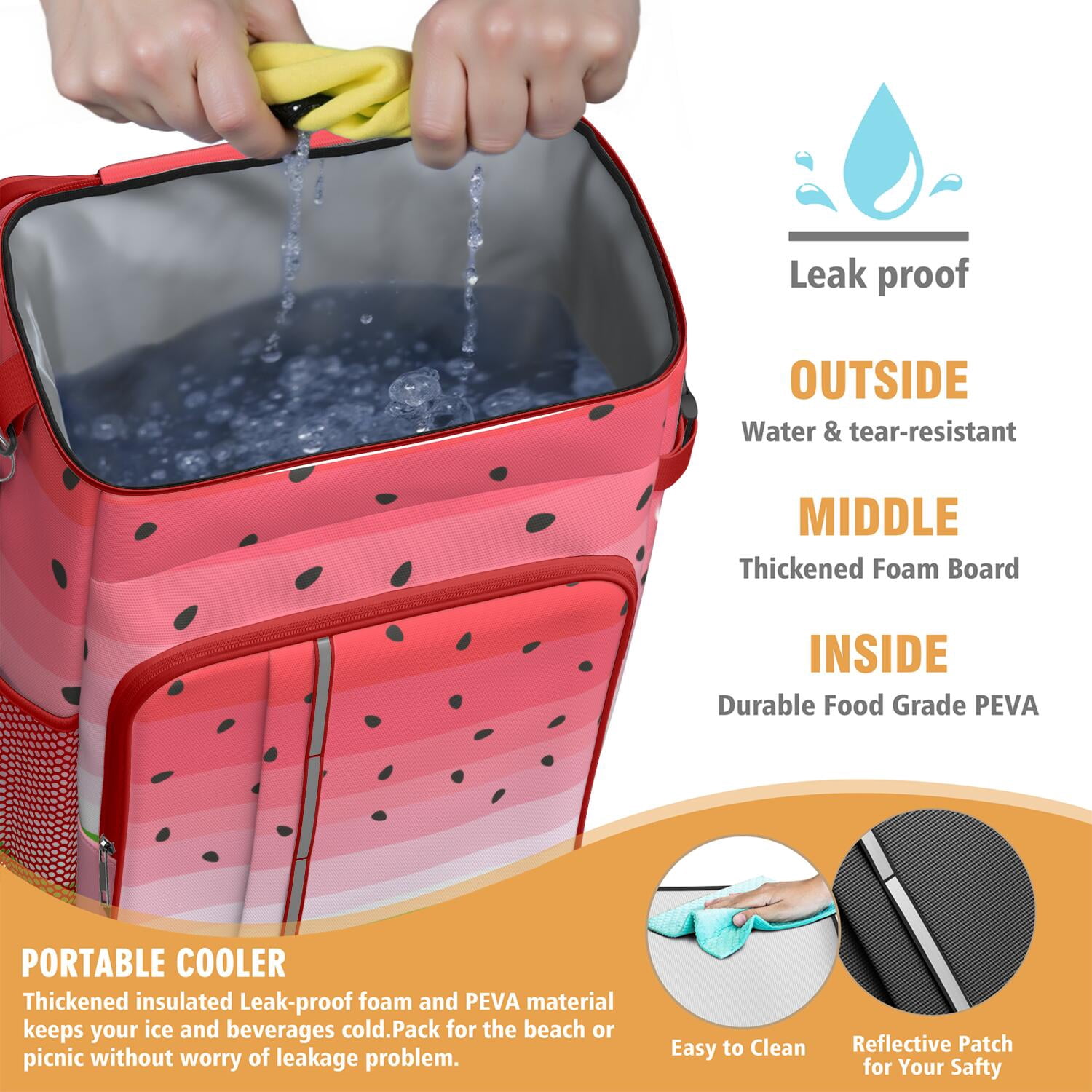 Watermelon Party Theme Cooler Backpack, Leakproof Insulated Lunch Bag for Tropical Vacations and Outdoor Use