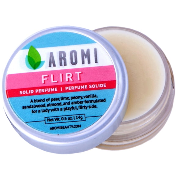 Aromi Flirt Solid Perfume | Floral, Woodsy Fragrance, Wax-Based, Travel Scent, Women’s Gift, Almond, Peony, Vanilla Scent, Wax Parfum (Flirt)