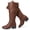 Brown 418, variant on Love Steetly Women's Extra Wide Calf Knee High Boots, Vintage Faux Leather Double Buckle Block Heel Boots.
