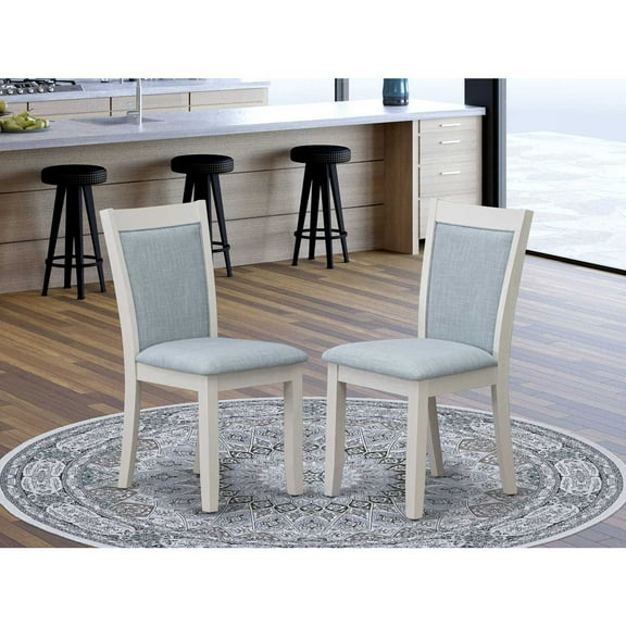Southwestern Dining Chairs Set of 2 - Baby Blue Linen Fabric Kitchen Chairs with Linen White Finish