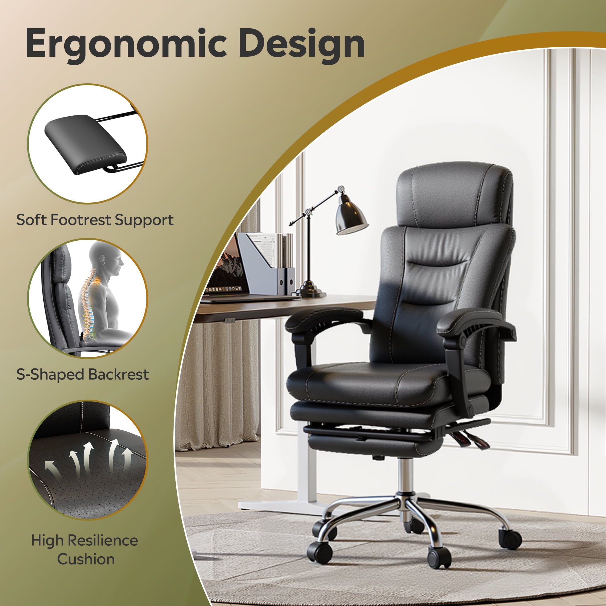 GALAXHERO Executive Chair Computer Office Chair, High Back Ergonomic Desk Chair with Adjustable Flip-up Armrests, Lumbar Support and Thick Headrest, Brown