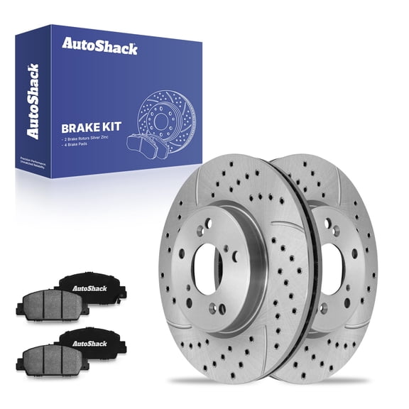 AutoShack 11.53" (292.8 mm) Front Vented Drilled & Slotted Brake Rotors Coated   Ceramic Brake Pads | Replacement for 2013-2025 Honda Accord | Silver Zinc Coated | 6-PC Brake Kit | SilverShield Pro
