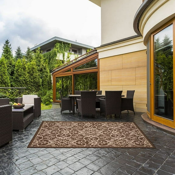 EnjinZZ 6 x 9 Indoor Outdoor Rug Rams Horn Collection, Woven, Jute Backing Area Rugs for Living Room, Bedroom, Kitchen, Entryway, Hallway, Patio, Farmhouse Decor, Dark Brown