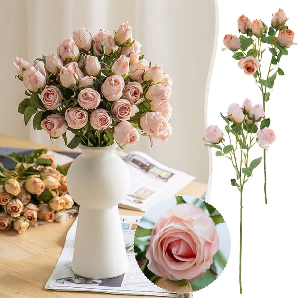 Rosa de Estilo Europeo con Bordes Quemados Antiguos - Ramo de Flores Artificiales, Anaranjado MNFD
