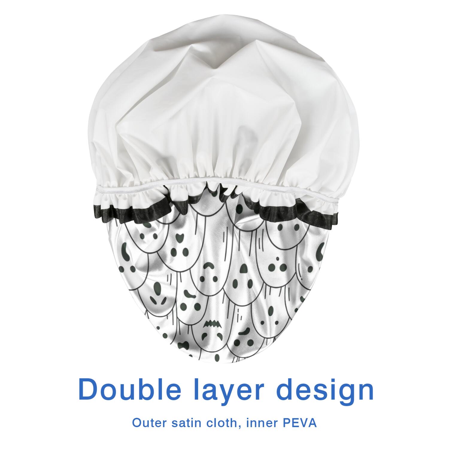 Shower Caps,Black and White Halloween Ghosts Waterproof Shower Cap for Women 4 Pieces,Double Reusable Hair Cover for Shower PEVA Elastic Stretch Hem