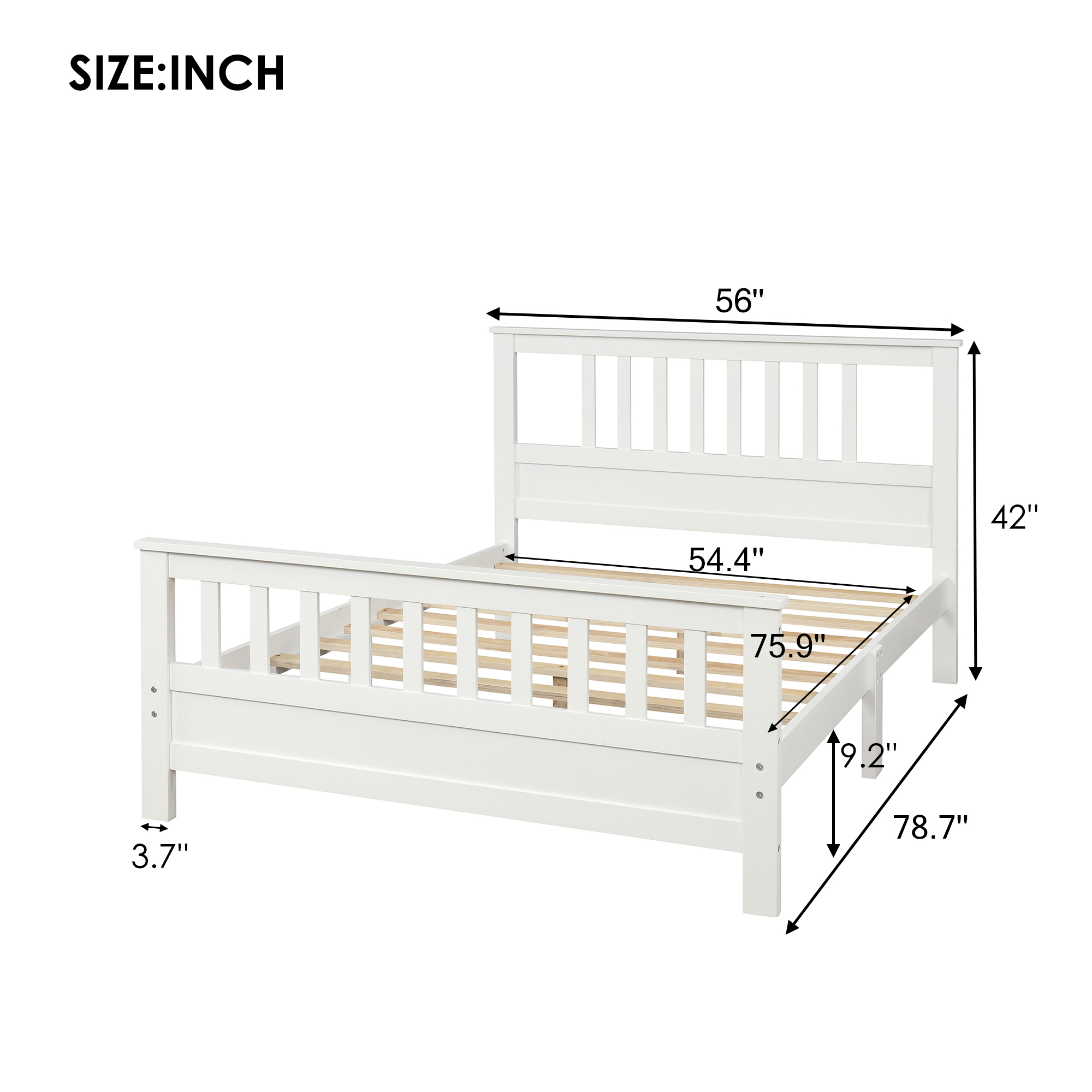 Gewnee Wood Full Size Platform Bed Frame with Headboard and Footboard for Kids,Teens,Adults,White