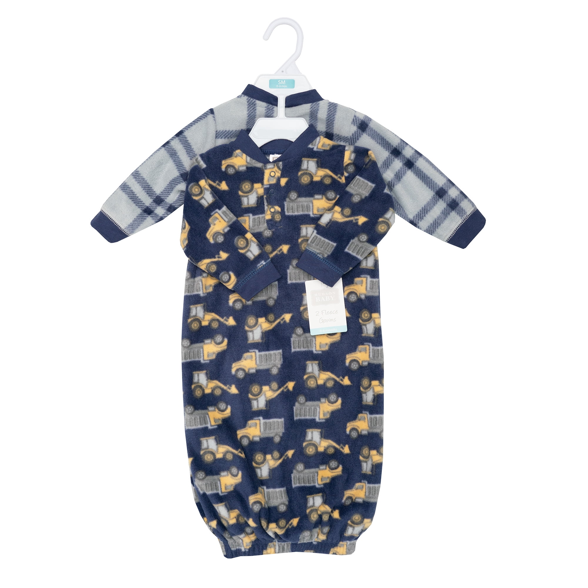 Hudson Baby Infant Boys Fleece Gowns, Construction Trucks, 0-6 Months