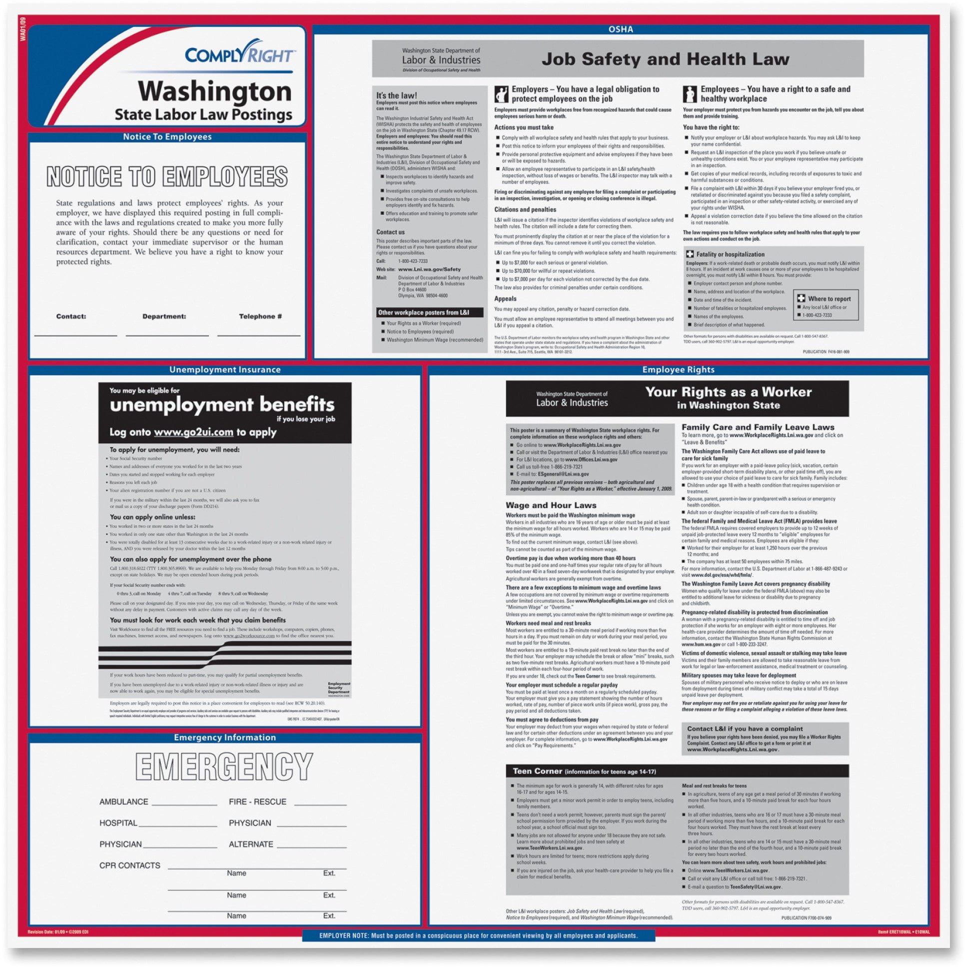 E10WA TFP ComplyRight Washington State Labor Law Poster - Labor Law