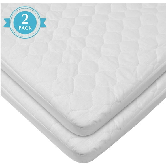 American Baby Company 2 Pack Waterproof Fitted Porta/Mini Crib Mattress Protector, Quilted Cotton and Noiseless Mini Crib Pad Cover, White, 38" x 24"