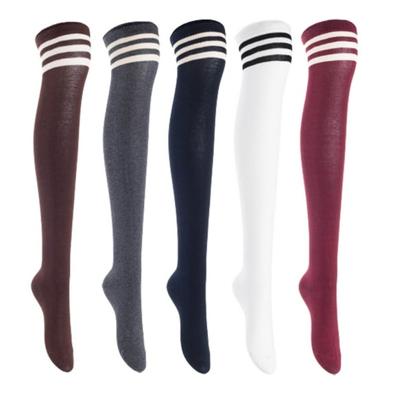 Lian LifeStyle Women's 5 Pairs Adorable Comfortable Soft Thigh High Over Knee High Cotton Socks, Size 6-9, JMYP1022 Coffee, DarkGrey, Navy, White, Wine