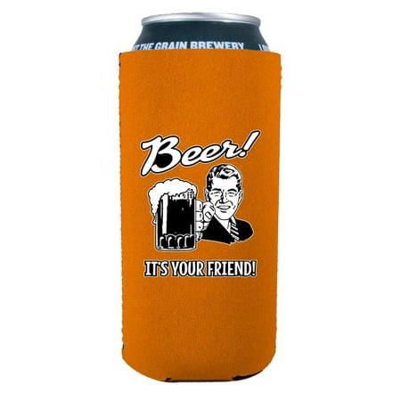 Orange 16 Ounce Powder - Beer! It's Your Friend! 16 oz. (Pint) Collapsible Can Coolie (Orange)
