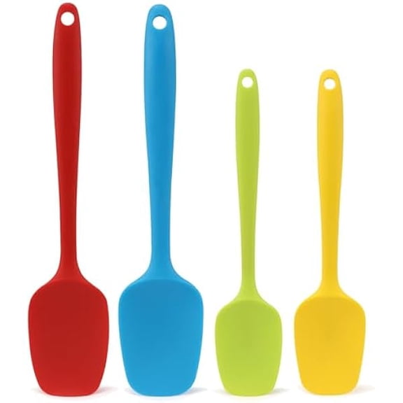 Silicone Spatula Set of 4, Non-stick Rubber Spoon Spatulas, One Piece Design Flexible Silicone Spoon for Baking Cooking Mixing, Dishwasher reliable, 2 Sizes
