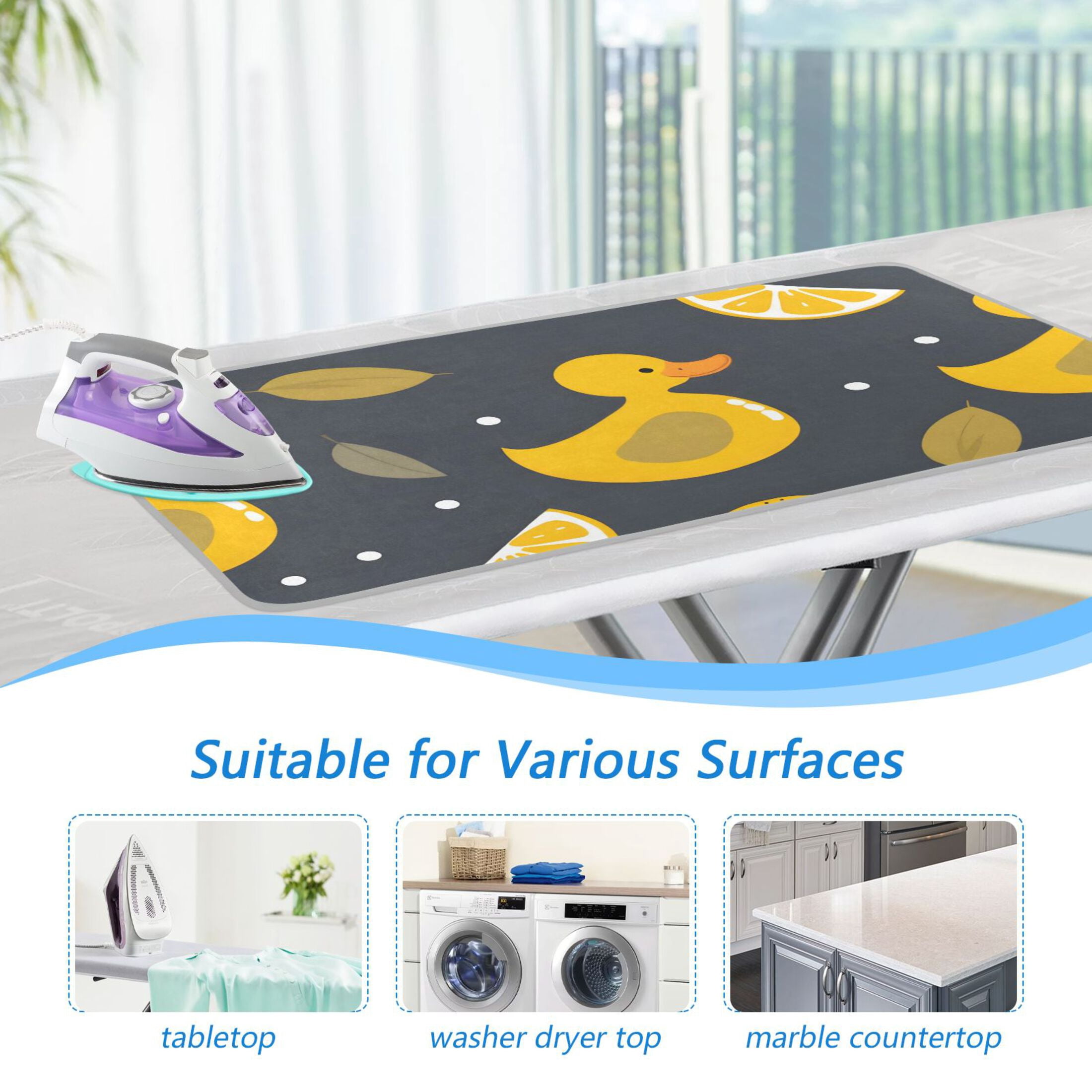 Yellow Duck Leaf Lemon Ironing Mat Blanket Portable Travel Ironing Pad Heat Resistant Pad 47.2" x 27.6”