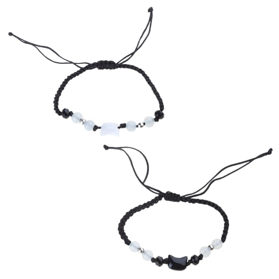 COOLHOOD Set of 2 Cat Pendant Handchain Matching Bracelets with Shell Embellishments Handwoven Couple Wristchain