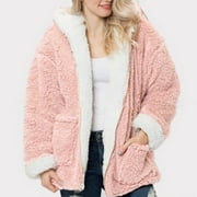 CLEARANCE SALE Fashion Composite Plush Pocket Reversible Jacket Pink XL,gift for lover