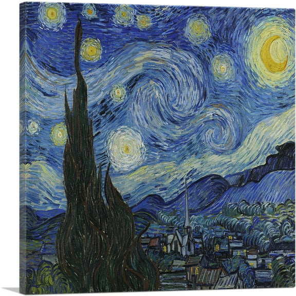 ARTCANVAS The Starry Night - Square 1889 Canvas Art Print by Vincent Van Gogh - Size: 18" x 18" (0.75" Deep)