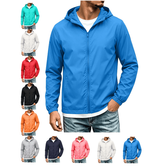 Men's Jackets Hooded Zip Up Casual Lightweight Windbreaker Jacket with Pockets Spring Fall Fashion Clothes