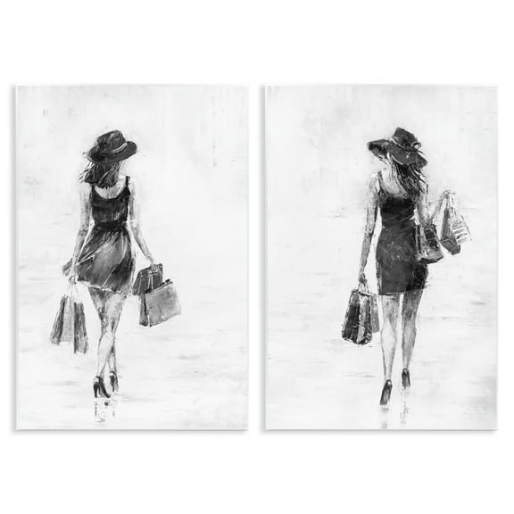 Stupell Industries Female Figures Shopping Bags People Painting Unframed Art Print Wall Art, 10 x 15, Set of 2
