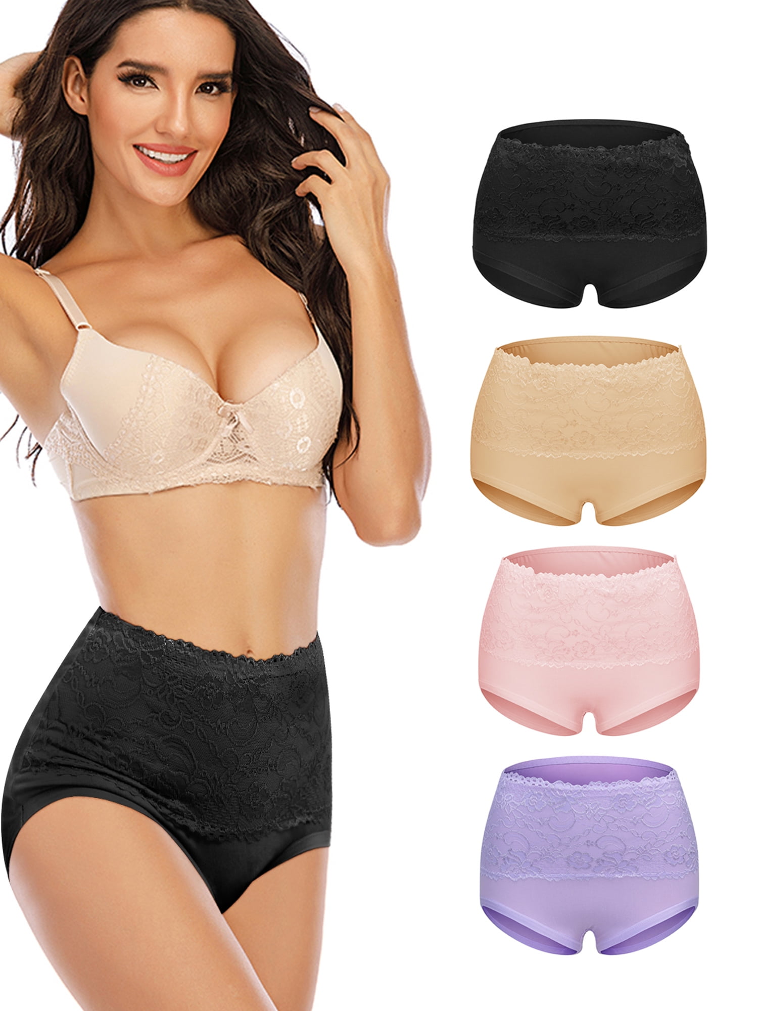 SAYFUT Women's High Waist Tummy Control Shapewear Slim Shaper Panty Girdle Cotton  Underwear 4 Pack 