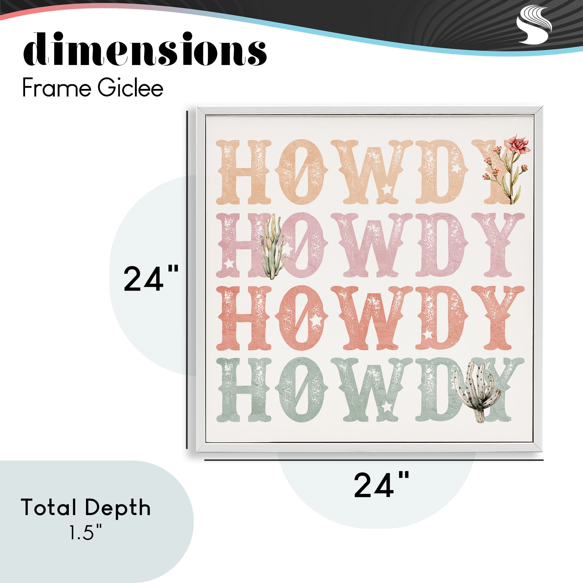 Vintage Howdy Rainbow Text White Framed Giclee Art, design by Kim Allen
