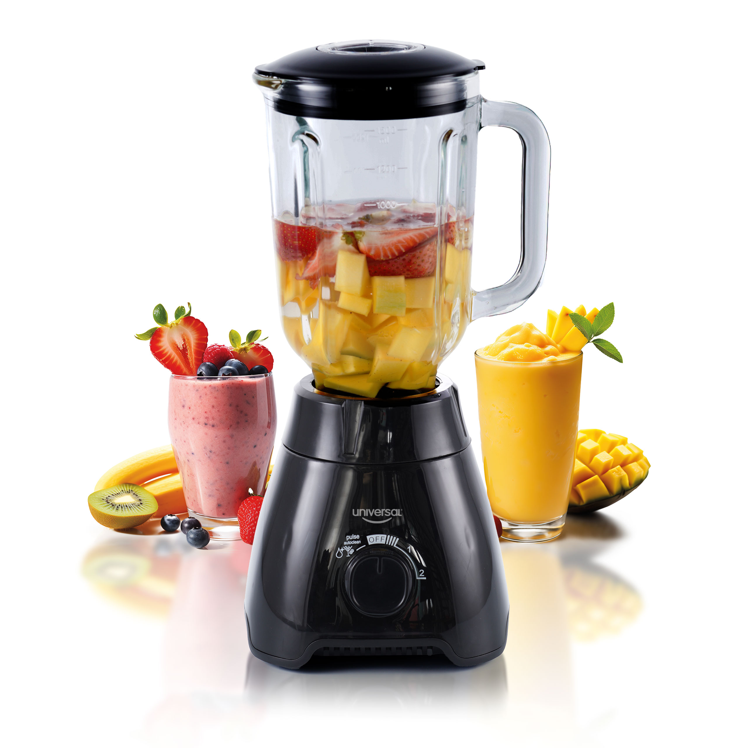 Universal 550W Mass Vital Blender - Glass Jar 57 Oz / 1.8 Quart / 1.7 Liter, 2 Speed + Pulse Function and 4 Stainless Steel Blade with Chrome Steel Technology