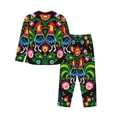 thumbnail image 2 of Kll Roosters And Flowers Print Women'S Long Sleeve Pajamas With Pants Sleepwear Loungewear 2 Set-Medium, 2 of 9