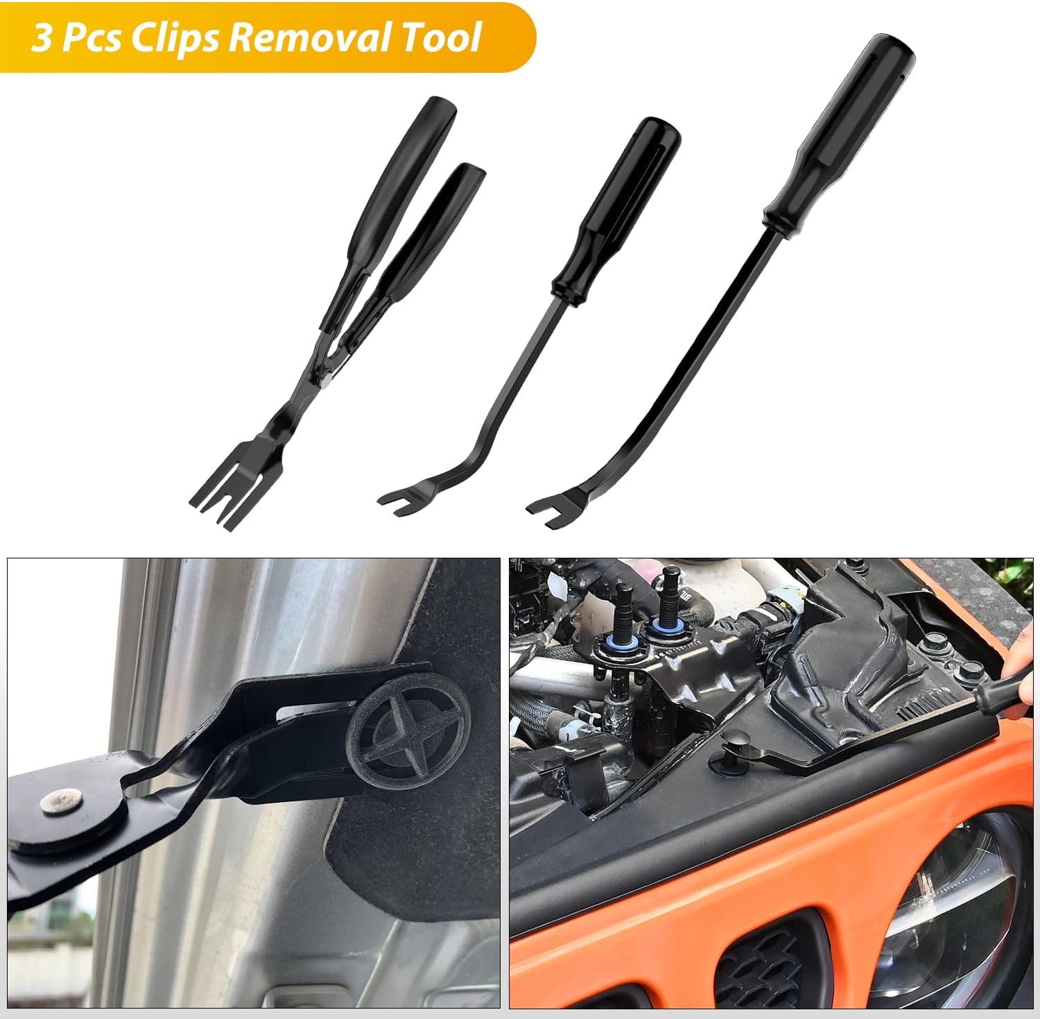 GOOACC 200Pcs Trim Removal Tool, Auto Push Pin Bumper Retainer Clip Set Fastener Terminal Remover Tool Adhesive Cable Clips Round Handle Crowbar Kit Car Panel Radio Removal Auto Clip Pliers, Black