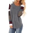 thumbnail image 1 of ZXZY Women Color Block Round Neck Long Sleeve Scoop Hem Tunic Top, 1 of 3