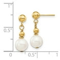thumbnail image 3 of Real 14kt Yellow Gold 7-8mm White Semi-round Freshwater Cultured Pearl Dangle Post Earrings; for Adults and Teens; for Women and Men, 3 of 3