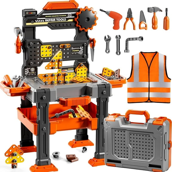 Aijohnny 156PCS Pretend Construction Toy Set with Drill, Kids Toy Workbench Playset Tools for Kids Ages 3-4 5-8 Years Old, Ideal Birthday Gifts for Boys