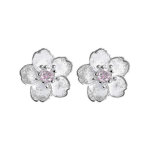 Silver Sakura Ear Studs Adorable Oriental Cherry Ear Studs Pretty Silver Ear Studs (pink Diamond) 26-27s