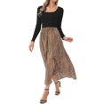 thumbnail image 2 of INSPIRE CHIC Vintage Patchwork Dress for Women's Maxi Swing Square Neck Party Dress S Black Khaki, 2 of 5