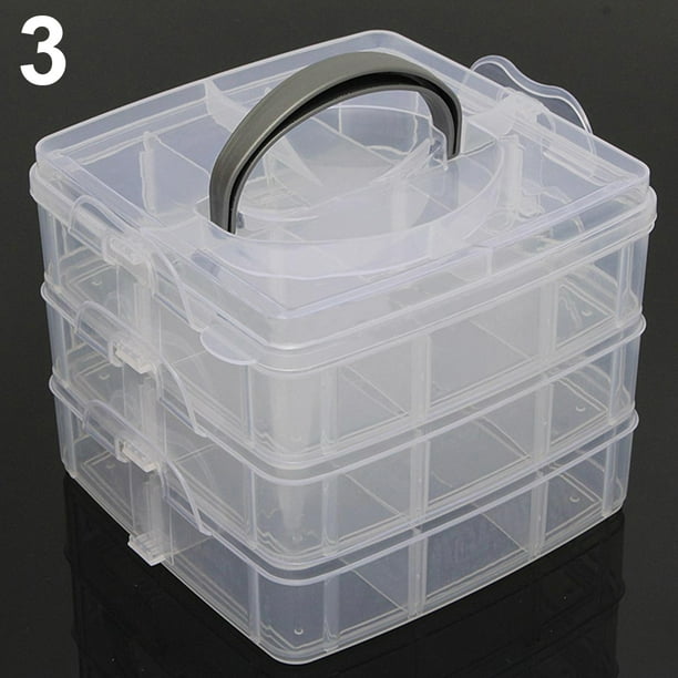 Cheers 3 Layers 18 Compartments Clear Storage Box Container Jewelry Bead Organizer Case Pink