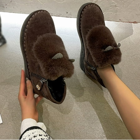 

TALKVE Boots Shoes Thicksoled Winter Plush Short Colorblock Thermal Wedges Women s Women s Boots