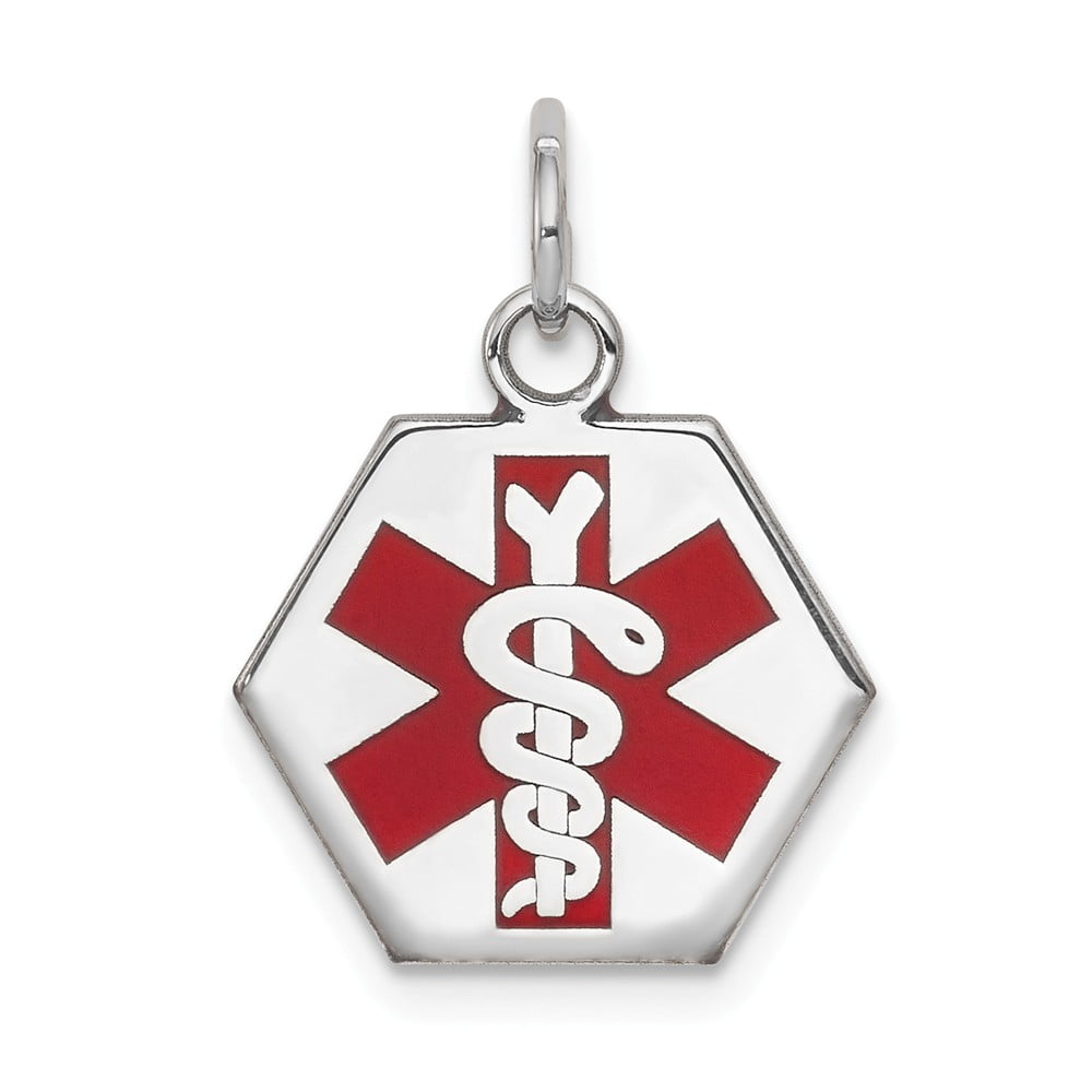 Solid 14k White Gold Enamel RN Registered Nurse Caduceus Symbol Medical
