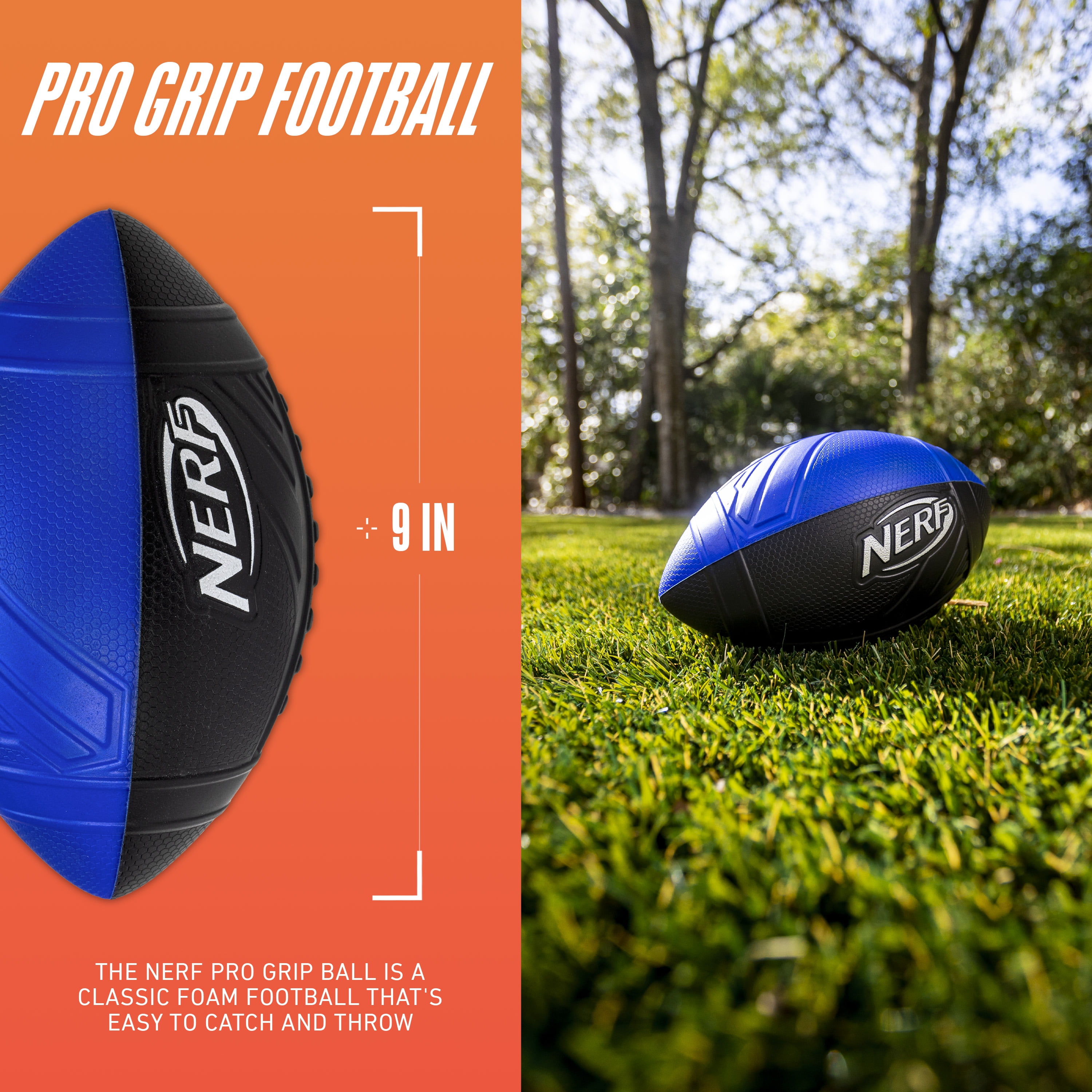 (4 pack) NERF Kids Foam Football - Pro Grip Youth Soft Foam Ball - Blue - 9"