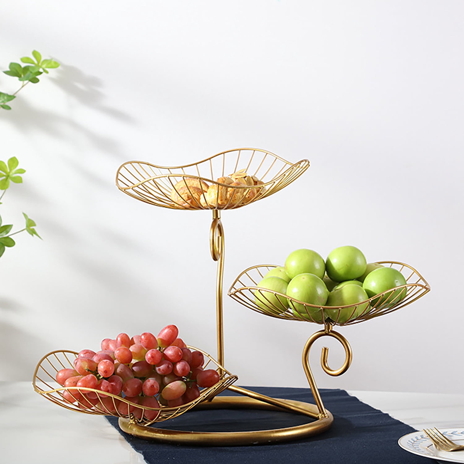 Emapoy 3-Tier Fruit Basket, Metal Fruit Bowl Wire Basket for Kitchen Counter, Gold