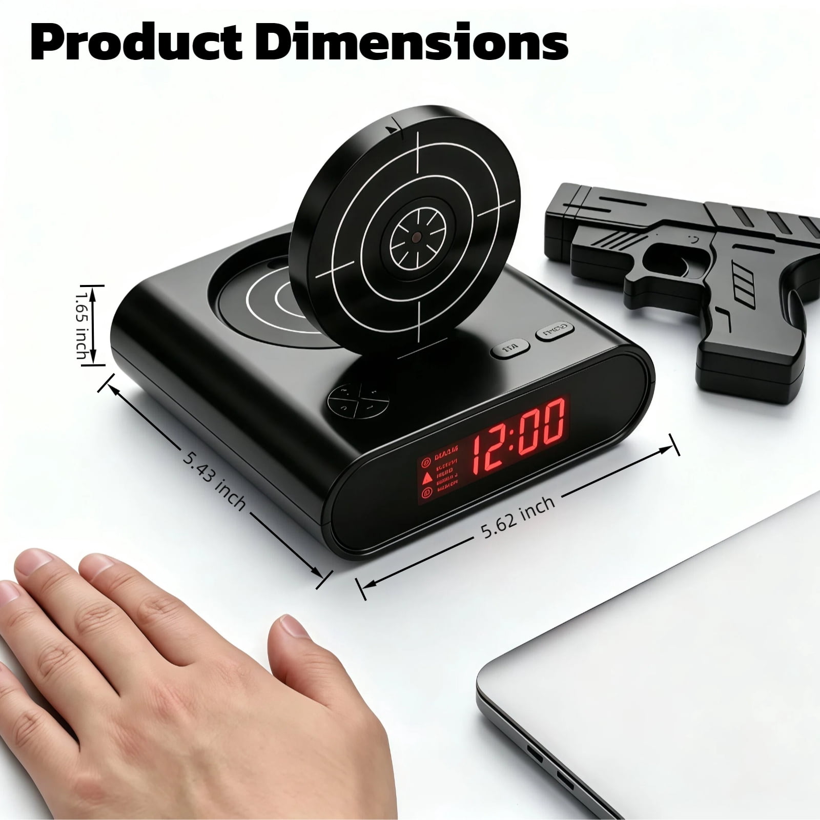 Gun and Target Alarm Clock with Large LED Display Laser Gun Shooting Alarm Clock for Bedroom Unique Alarm Clock