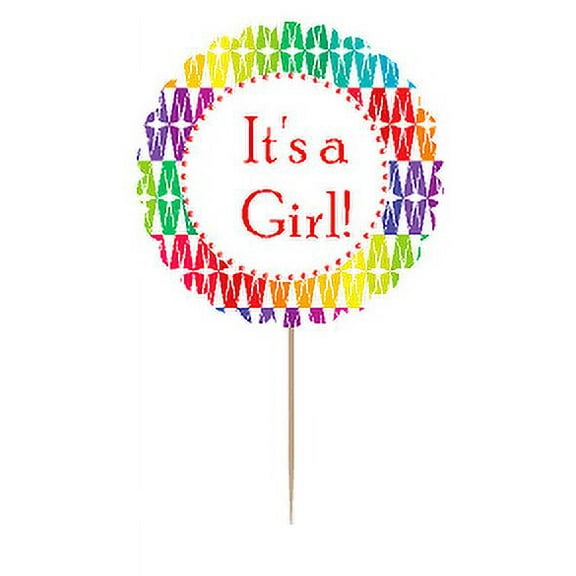 12pack Its a Girl Baby Shower Cupcake Decoration Toppers / Picks - Rainbow
