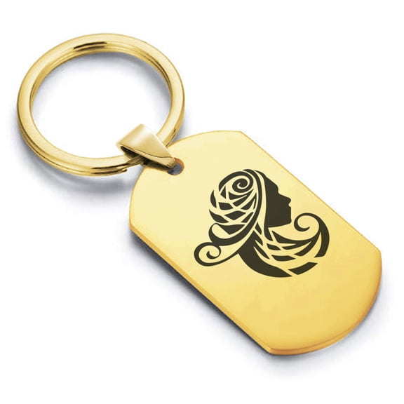 Stainless Steel Tribal Virgo Zodiac (Maiden) Dog Tag Keychain Circle Ring