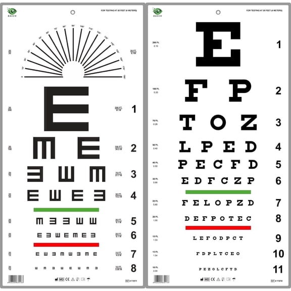 Snellen and Tumbling E Visual Acuity Eye Chart Combo