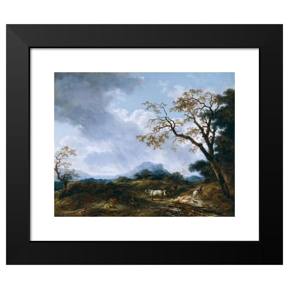 Jean-Honoré Fragonard 14x12 Black Modern Framed Museum Art Print Titled - Landscape with Passing Shower (Between 1765 and 1775)