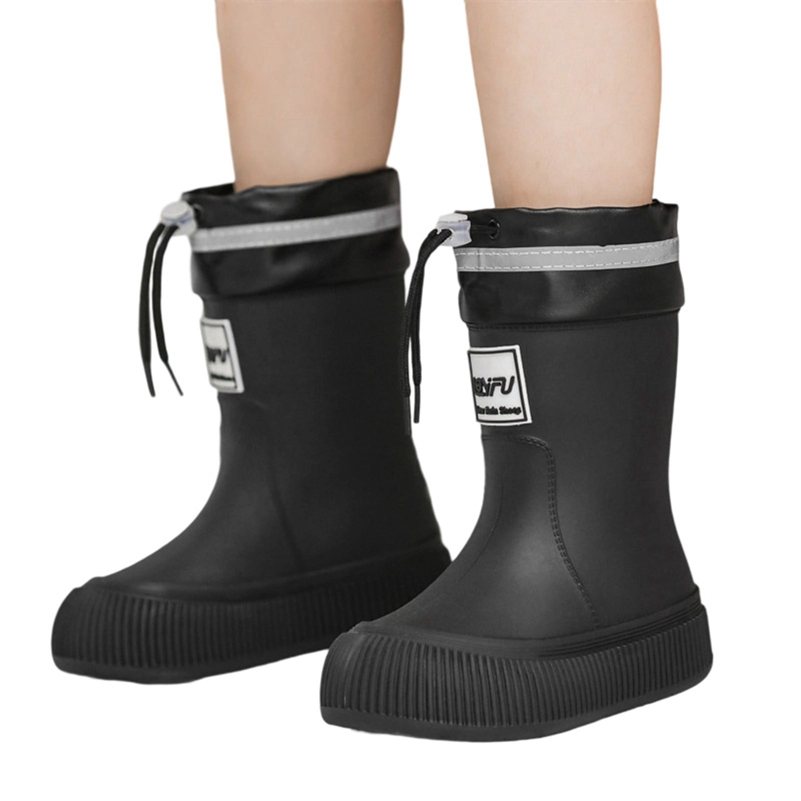 Gelikeya Rain Boots for Toddler Kids Soft and Breathable Light Up Rain Shoes Children's Footwear (Black, Size 11-12 Years)