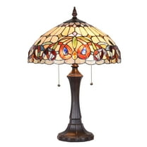 Vinplus Tiffany Table Lamp Bedside Reading Lamp 2-Light 16" Wide Antique Victorian Art Style Desk Lamp