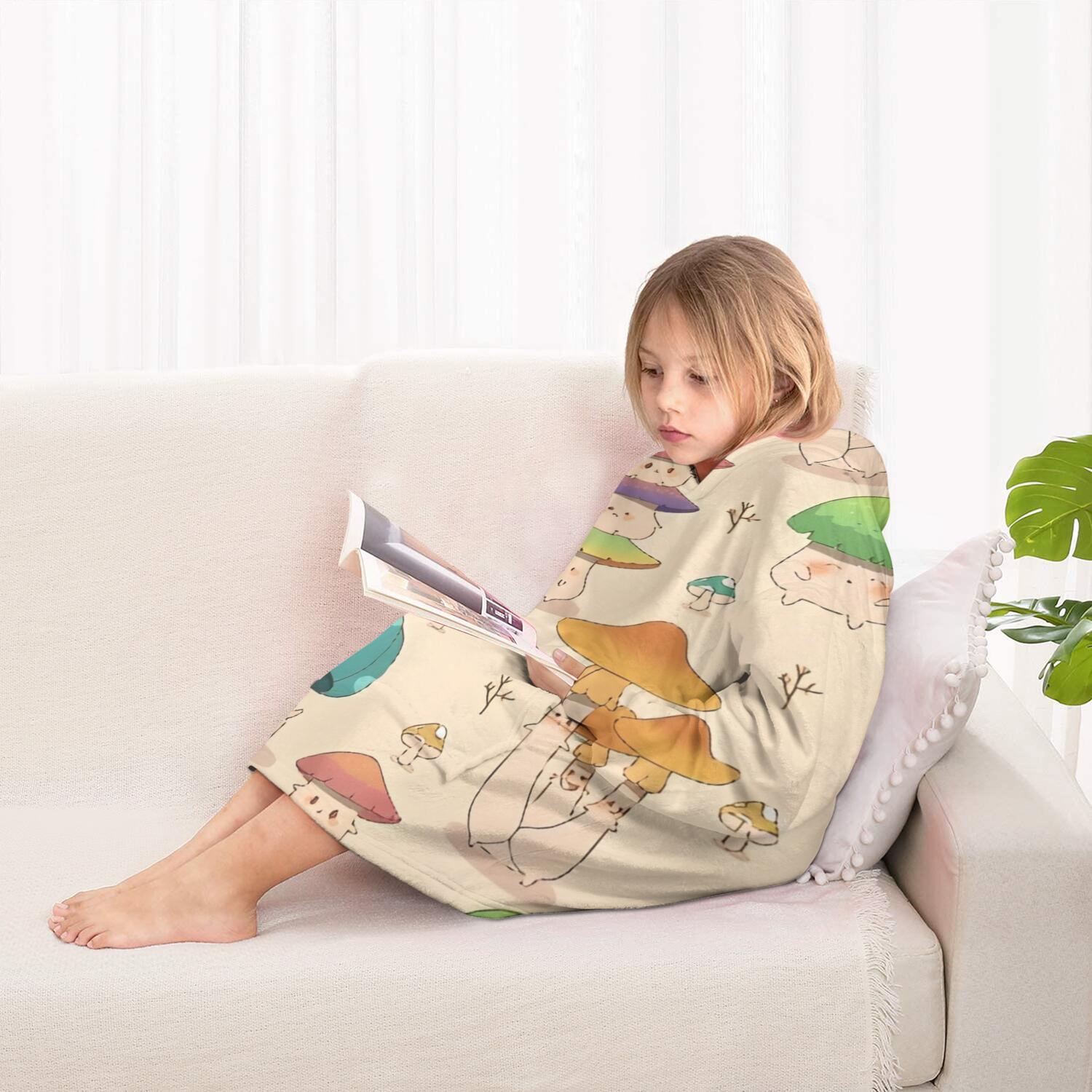 Red Mushroom Cartoon Light Pattern Blanket Hoodies for Kids 6-13YR Oversize Wearable Blanket Hoodies for Boys Girls Teens