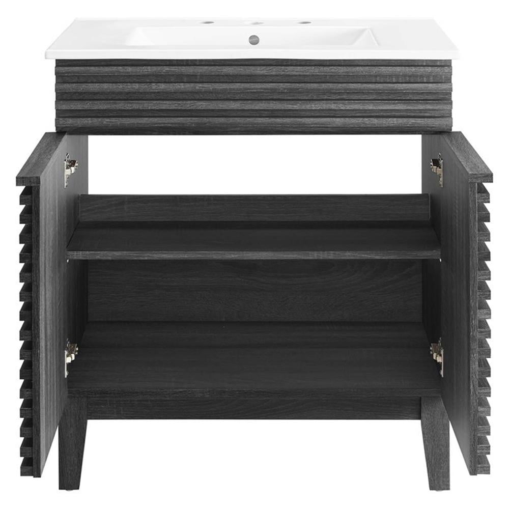 Modway Render 30" Particleboard Bathroom Vanity Cabinet in Charcoal/White