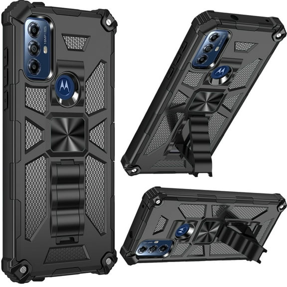For Motorola Moto G Play 2023 Heavy Duty Stand Hybrid Shockproof Rugged with Built-in Kickstand Fit Magnetic Car Mount Cover ,Xpm Phone Case [ Black ]
